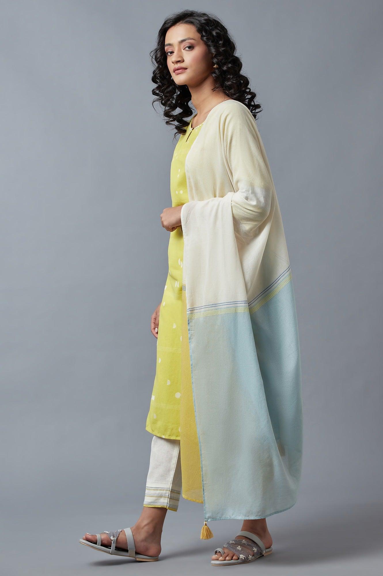 Light Yellow Embroidered Kurta, Pants And Dupatta Set - wforwoman