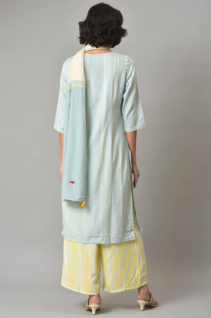 Light Blue Printed Kurta, Pants And Dupatta Set - wforwoman