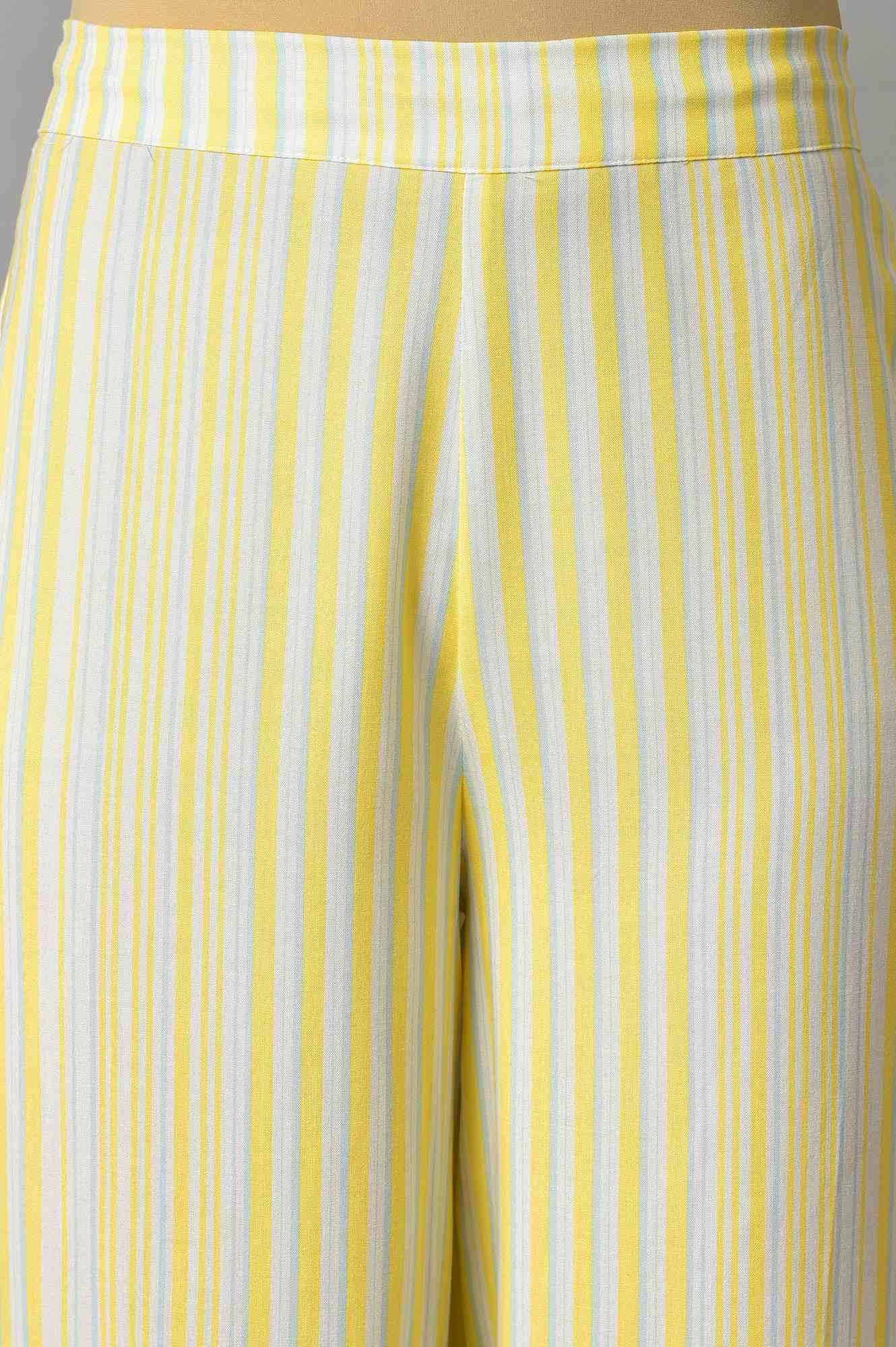 Ecru Rayon Dobby kurta With Yellow Parallel Pants And Ecru Dupatta - wforwoman