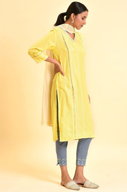 Yellow Casual Kurta, Pants And Dupatta Set - wforwoman