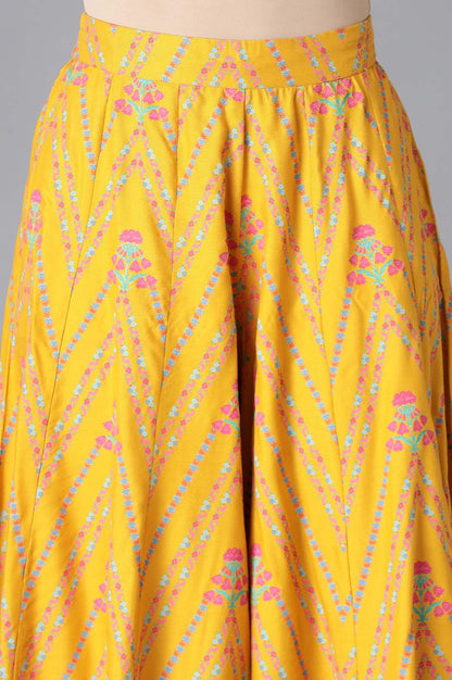 Yellow Floral kurta In Boat Neck With Culottes And Dupatta - wforwoman