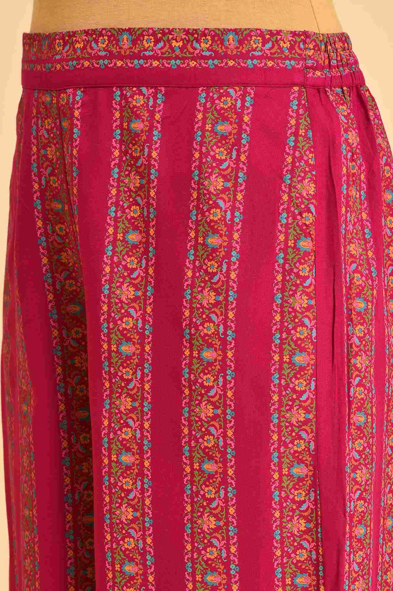 Dark Pink Floral Printed Embellished Kurta And Pants Set - wforwoman