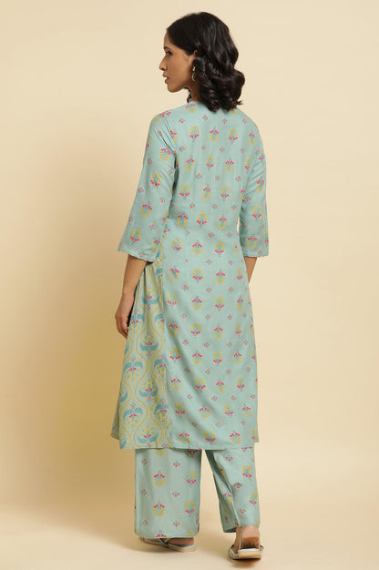 Blue Printed A-Line Kurta &amp; Parallel Pants Set - wforwoman