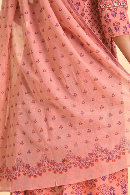 Pink Printed A-Line Kurta, Pants And Dupatta Set - wforwoman