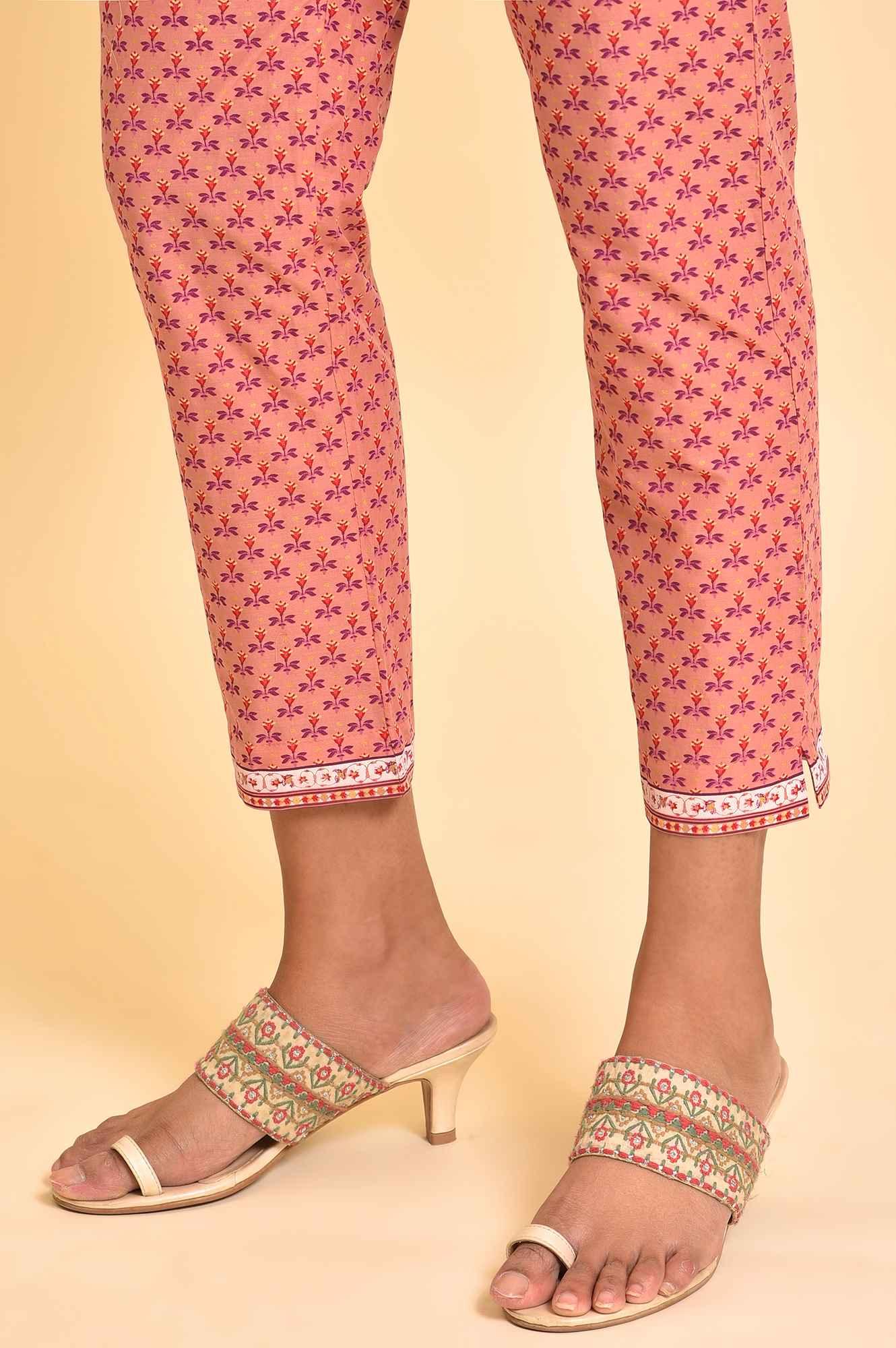 Pink Printed A-Line Kurta, Pants And Dupatta Set - wforwoman