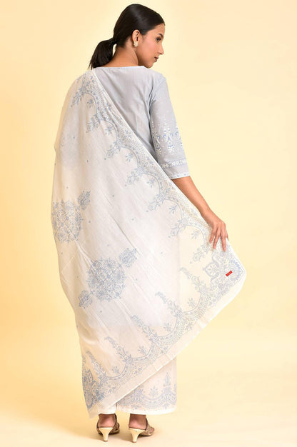 Blue Printed Sequined Kurta, Parallel Pants And Dupatta Set - wforwoman