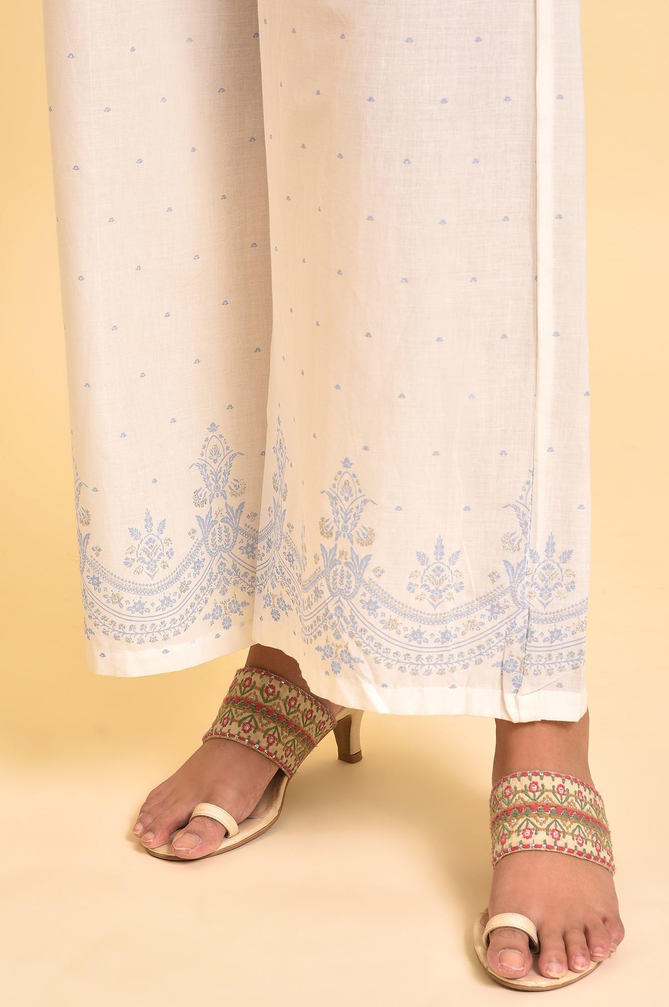 Blue Printed Sequined Kurta, Parallel Pants And Dupatta Set - wforwoman