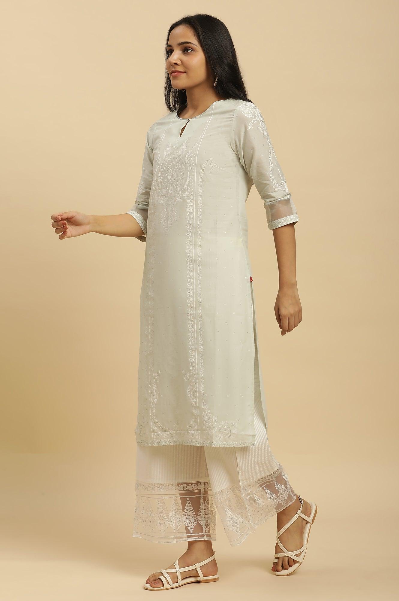 Green Printed Straight Kurta, Parallel Pants And Dupatta Set - wforwoman