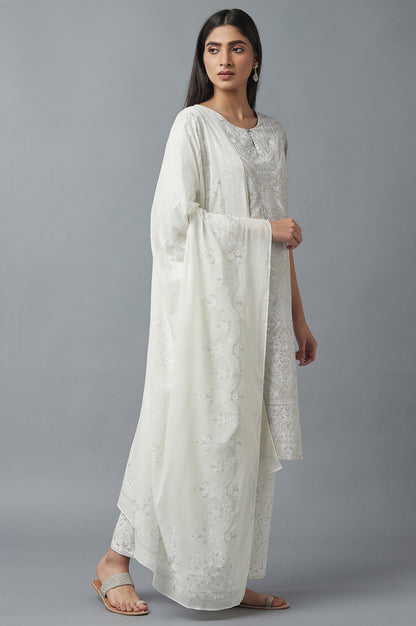 Light Grey Embroidered kurta with Parallel Pants and Dupatta