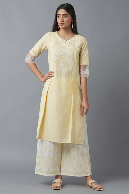 Yellow Mock Layer kurta &amp; Palazzo Set