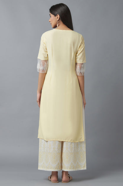 Yellow Mock Layer kurta &amp; Palazzo Set