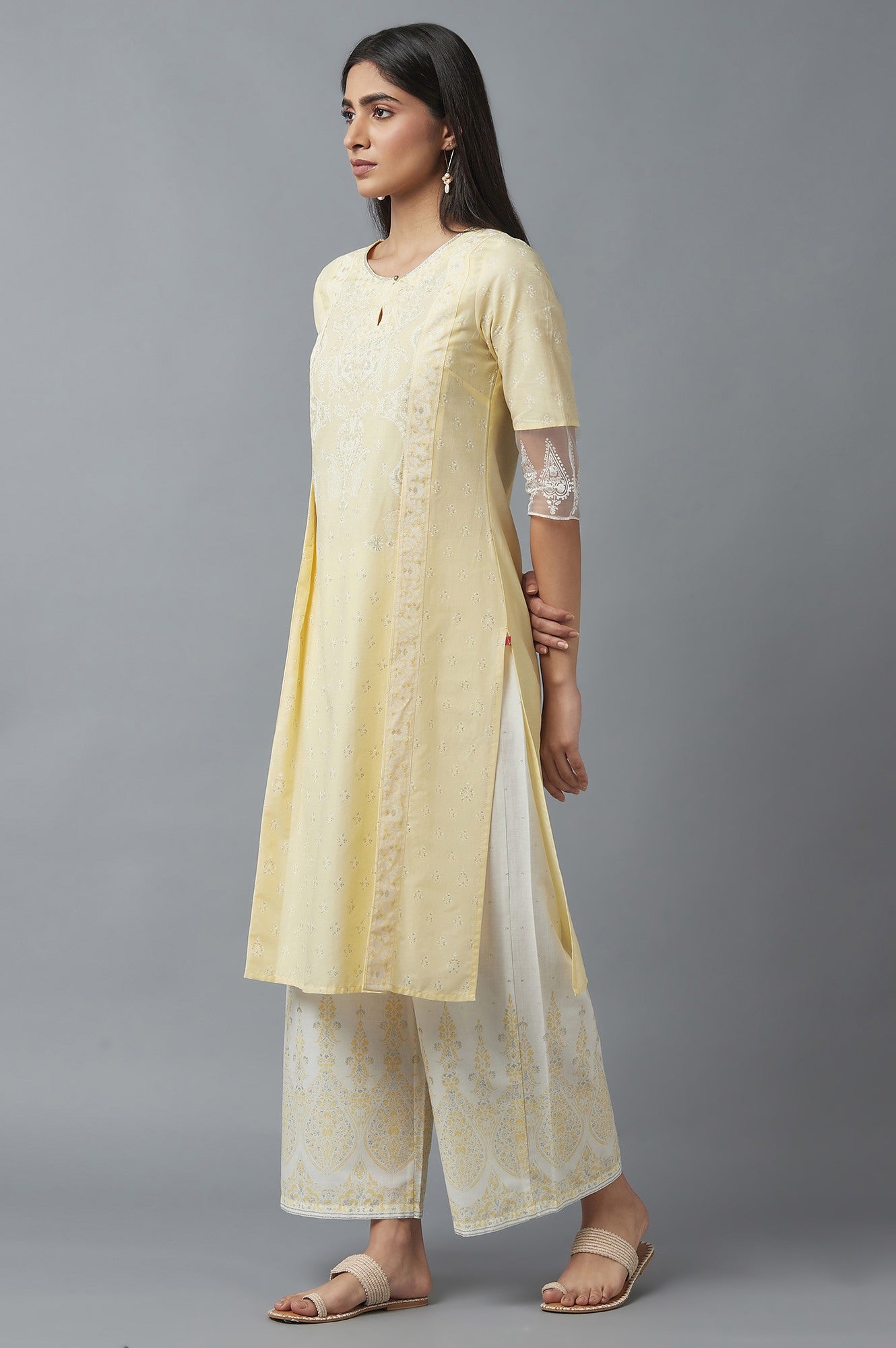 Yellow Mock Layer kurta &amp; Palazzo Set