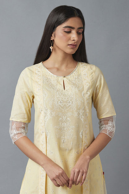 Yellow Mock Layer kurta &amp; Palazzo Set