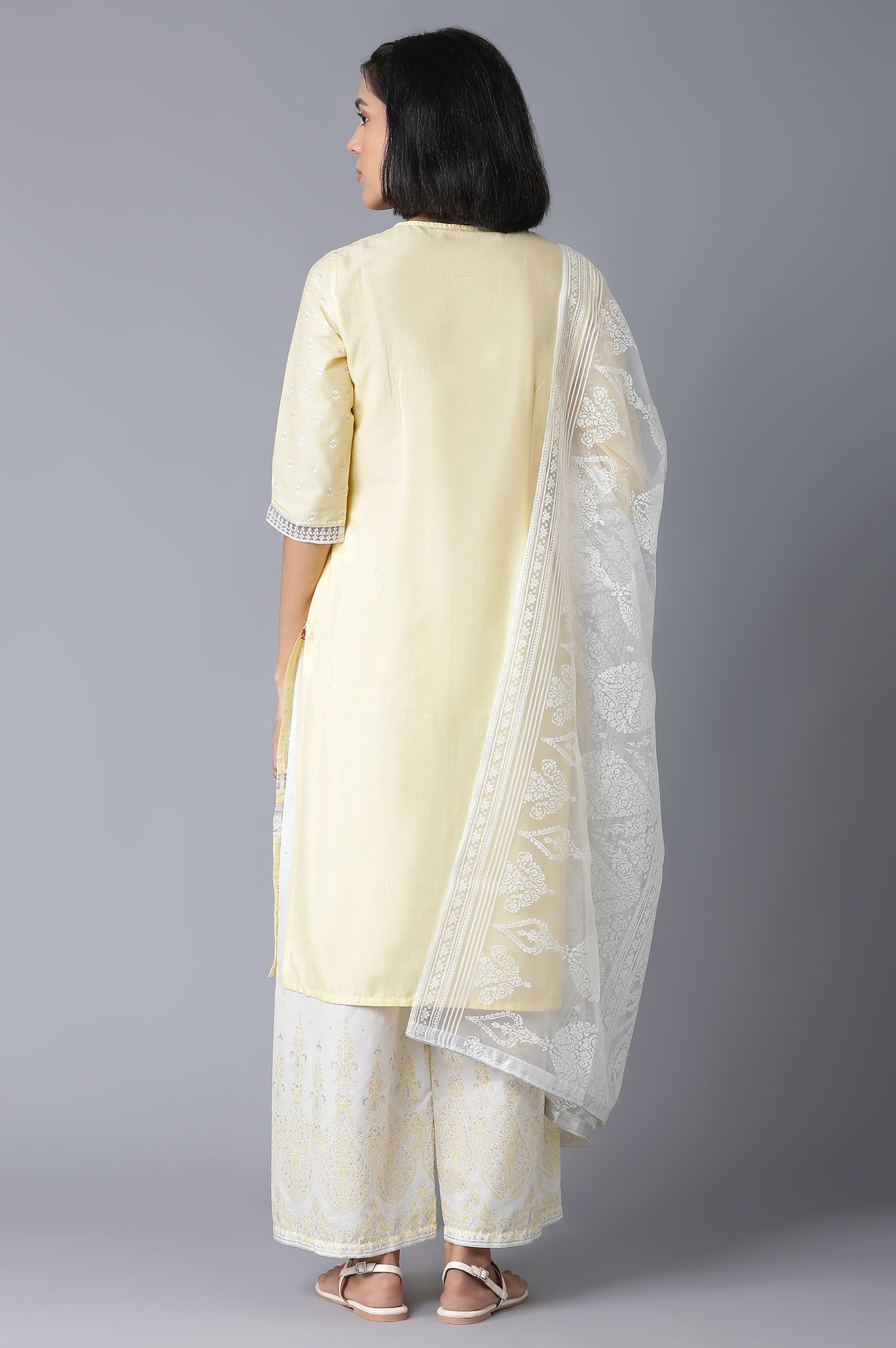 Yellow Printed kurta with Parallel Pants and Dupatta