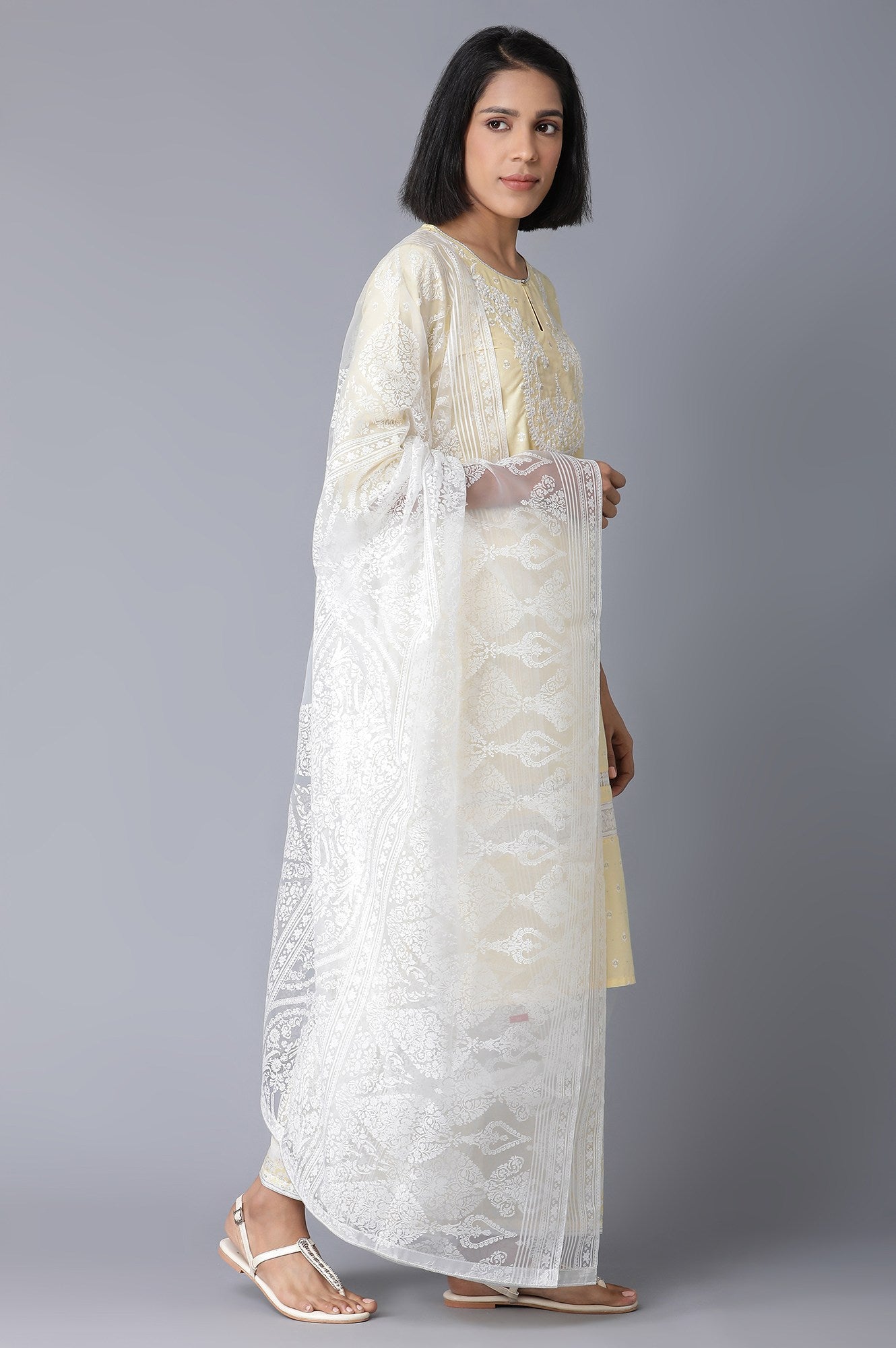 Yellow Printed kurta with Parallel Pants and Dupatta