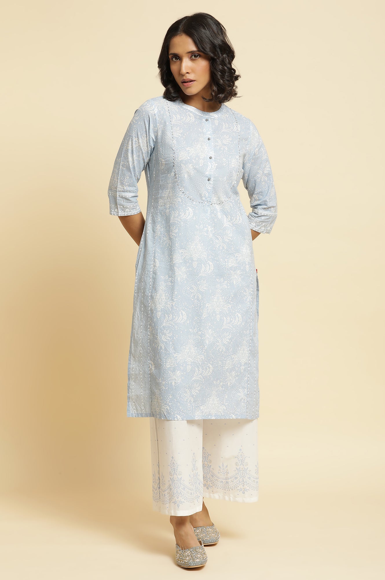 Blue Printed Kurta &amp; Parallel Pants Set