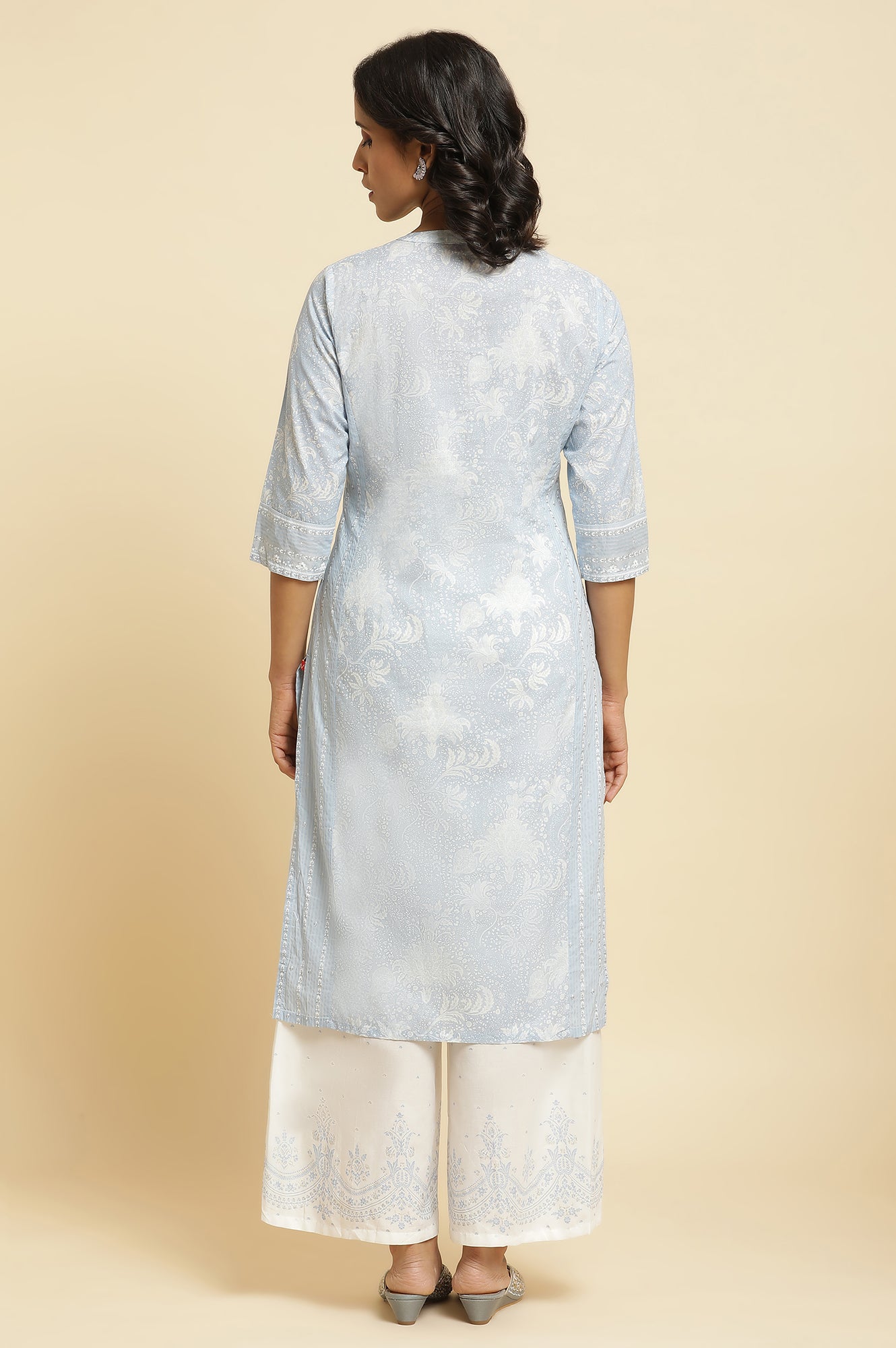 Blue Printed Kurta &amp; Parallel Pants Set