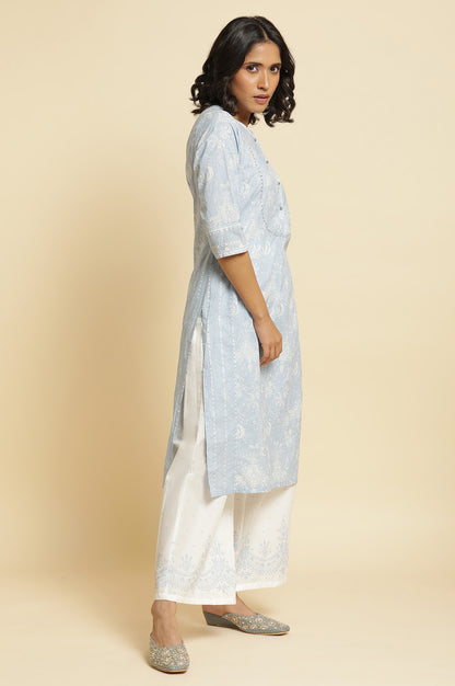 Blue Printed Kurta &amp; Parallel Pants Set