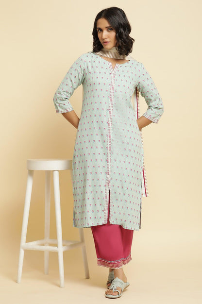 Light Blue Printed Kurta, Parallel Pants &amp; Dupatta - wforwoman