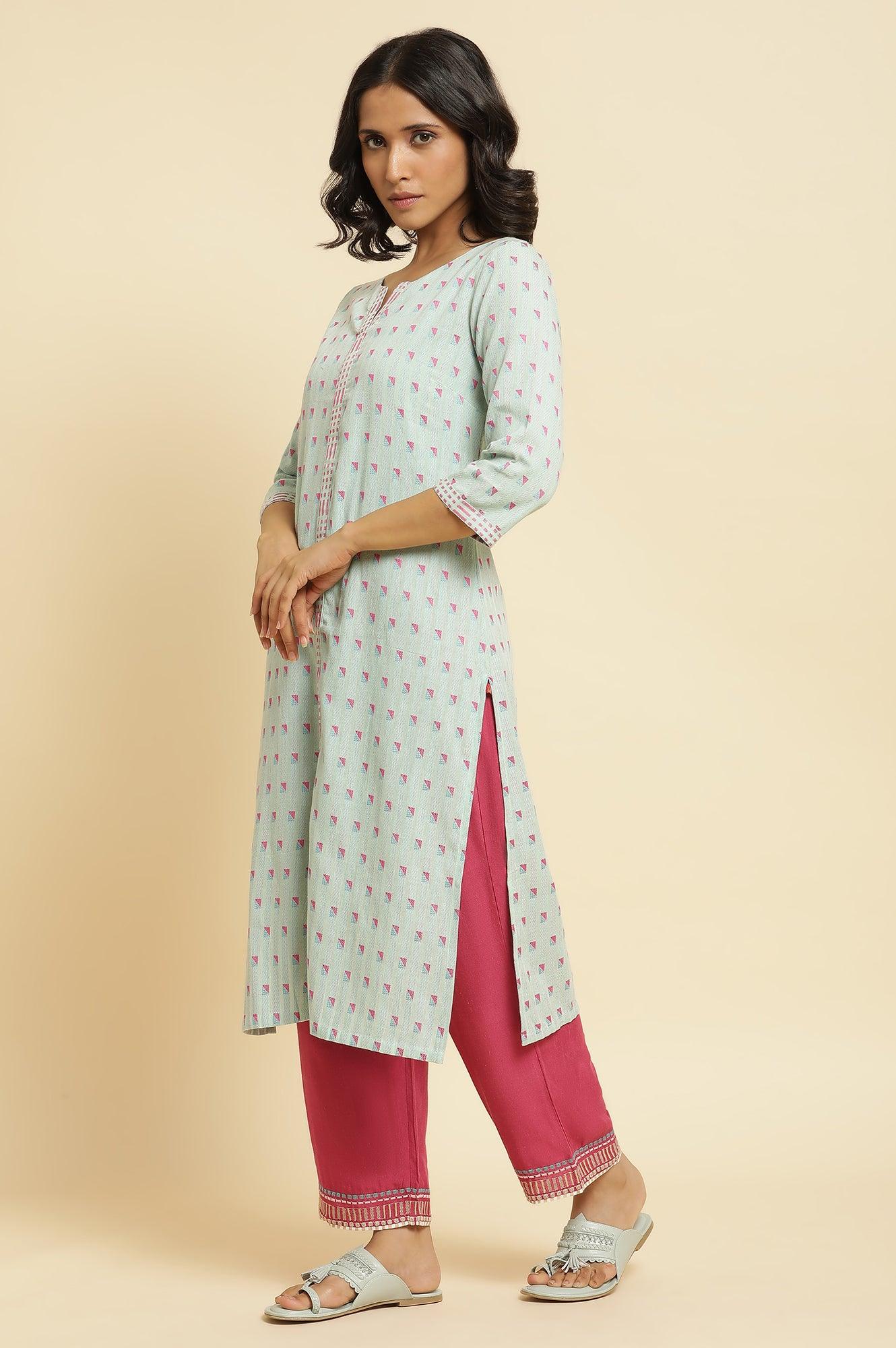 Light Blue Printed Kurta, Parallel Pants &amp; Dupatta - wforwoman