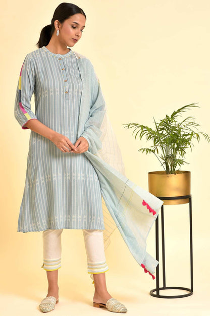 Light Yarn-Dyed Kurta, Pants And Dupatta Set - wforwoman