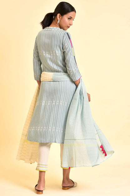 Light Yarn-Dyed Kurta, Pants And Dupatta Set - wforwoman