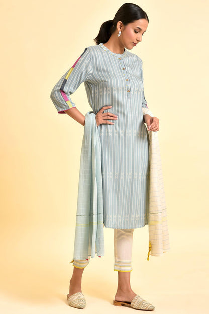 Light Yarn-Dyed Kurta, Pants And Dupatta Set - wforwoman