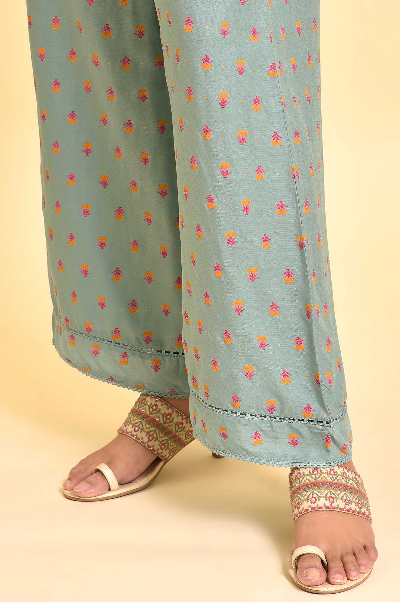 Blue Embroidered Kurta, Parallel Pants &amp; Dupatta Set