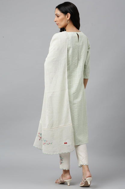 Pistachio Green kurta, Embroidered Slim Pants And Dupatta Set - wforwoman