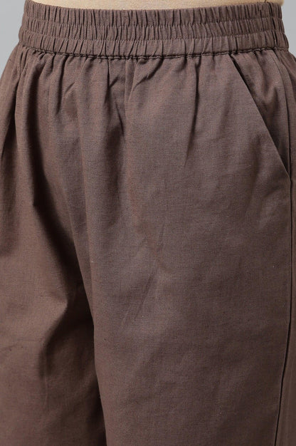 Dark Brown Embroidered kurta And Schiffli Slim Pants - wforwoman