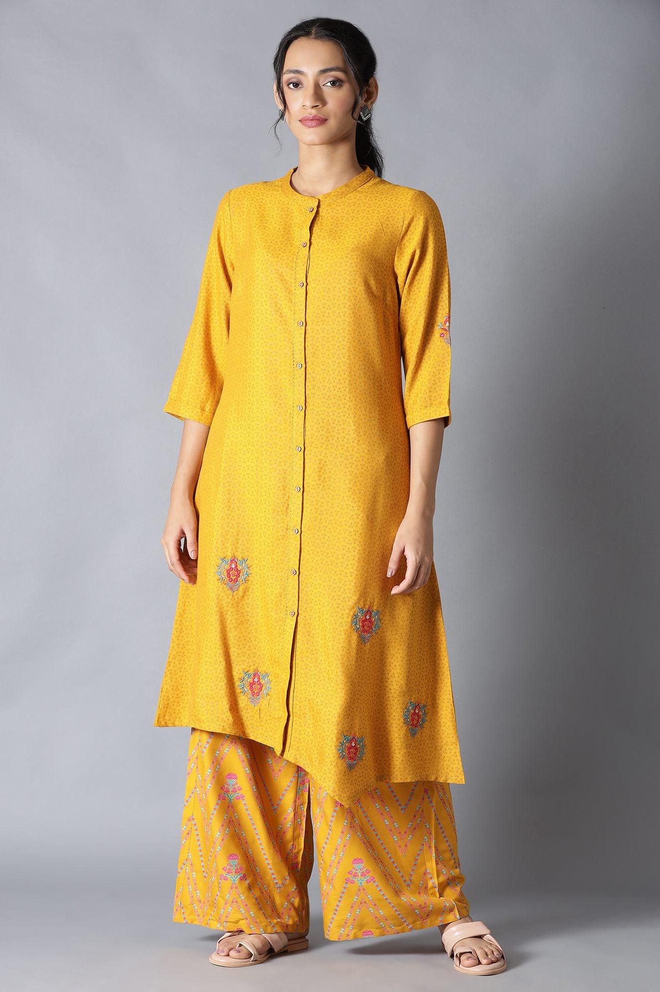 Yellow Embroidered kurta And Parallel Pants Set - wforwoman