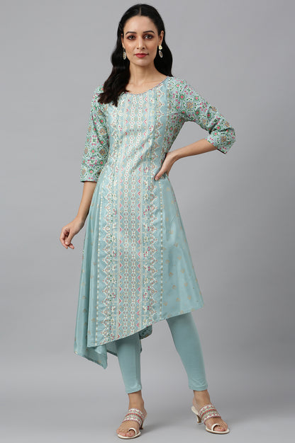 Sky Blue Asymmetrical Hemline kurta With Tights