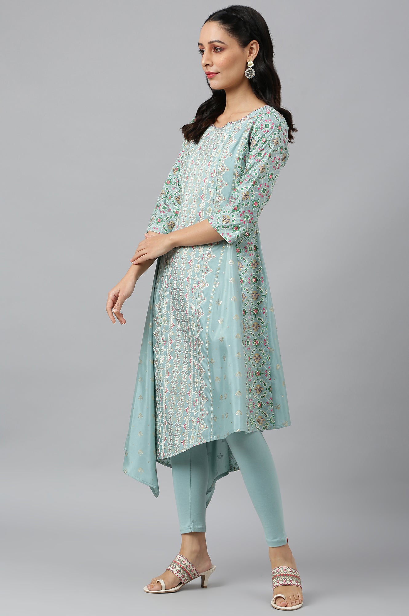 Sky Blue Asymmetrical Hemline kurta With Tights