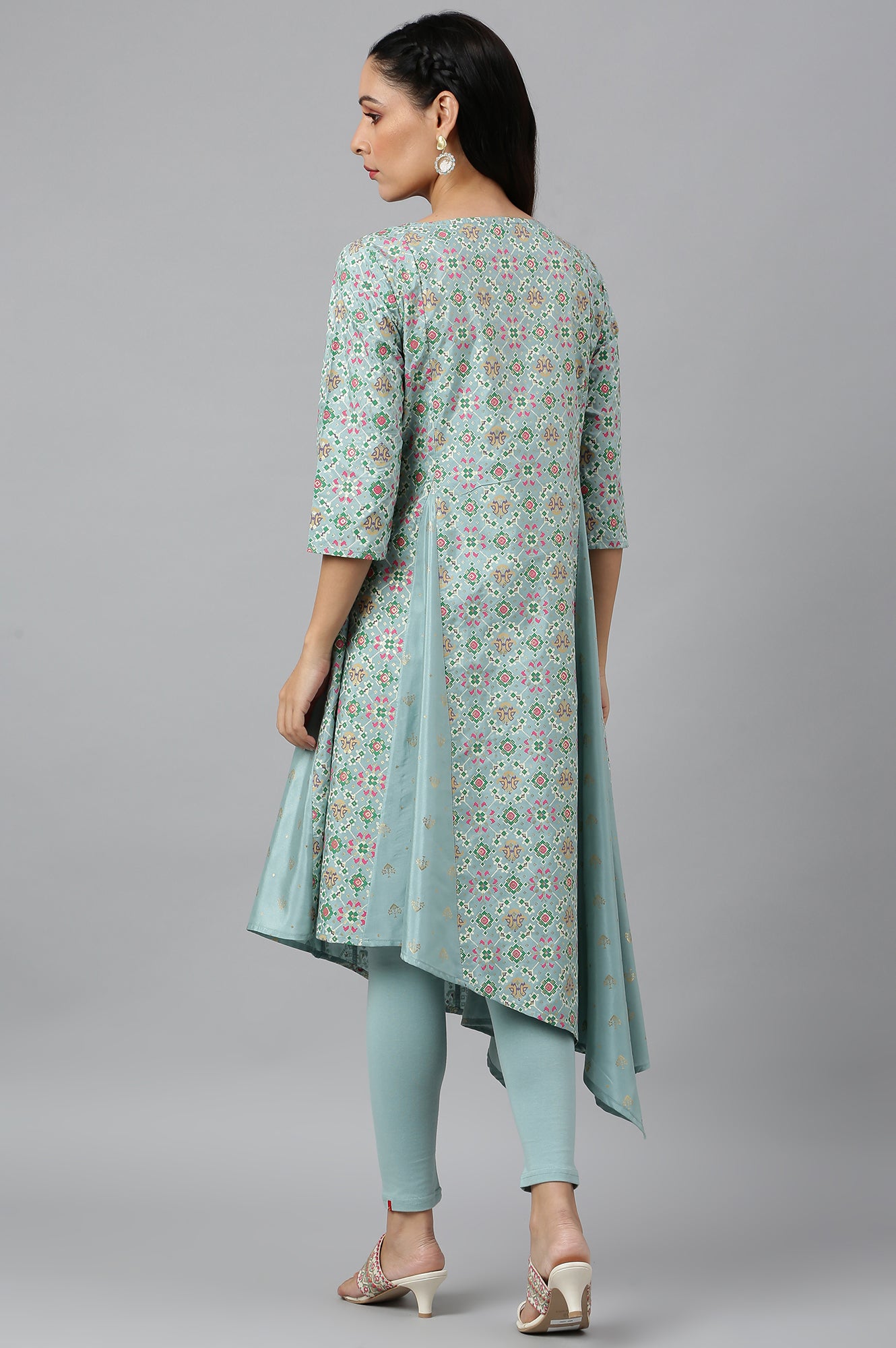 Sky Blue Asymmetrical Hemline kurta With Tights