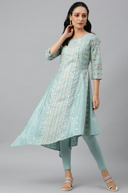 Sky Blue Asymmetrical Hemline kurta With Tights