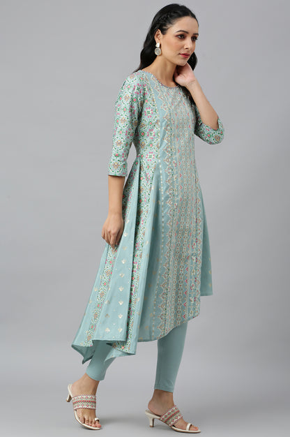 Sky Blue Asymmetrical Hemline kurta With Tights