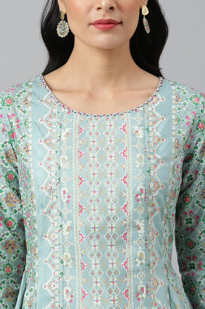 Sky Blue Asymmetrical Hemline kurta With Tights