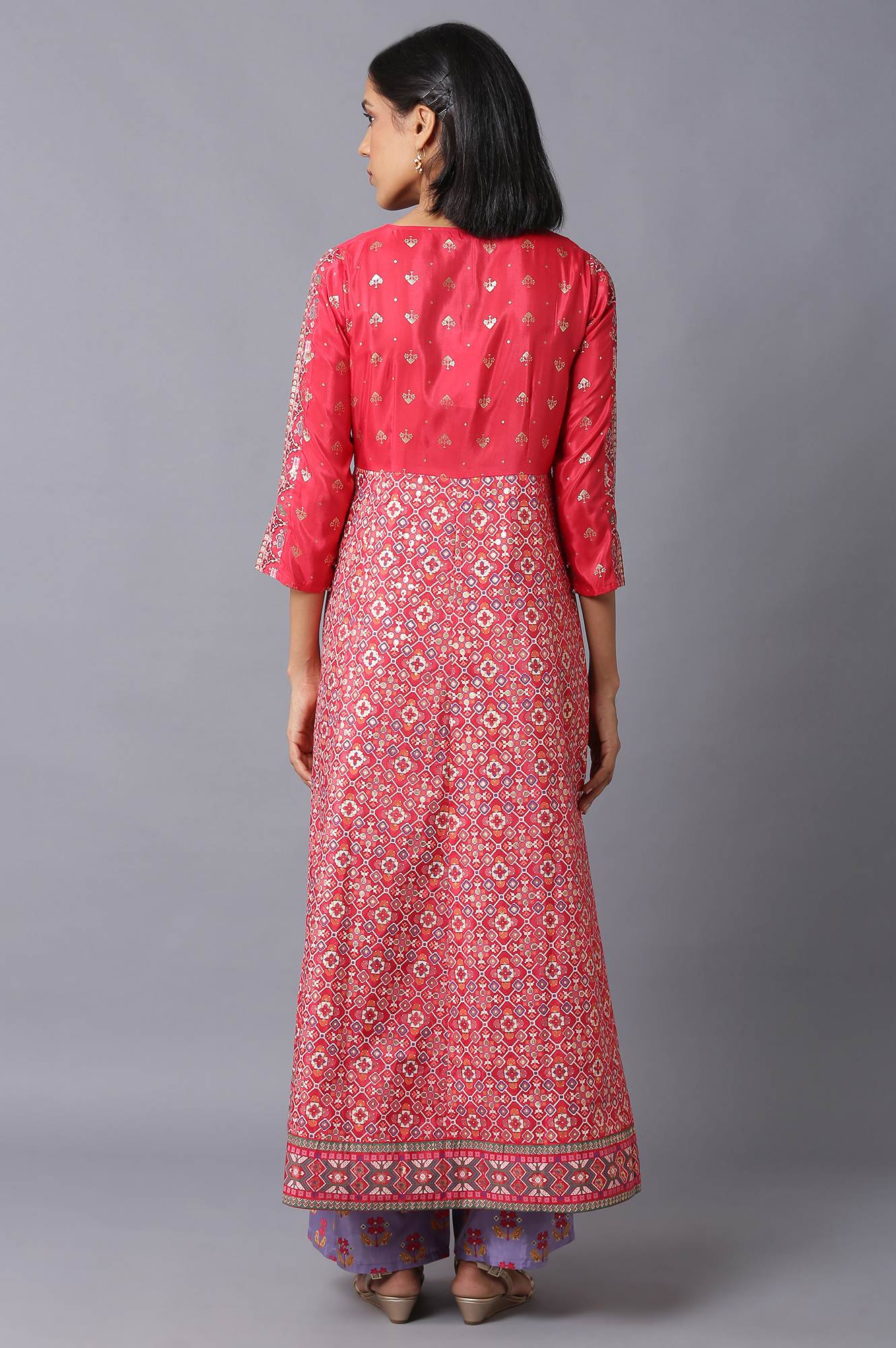 Blue Glitter Printed A-Line kurta With Slim Pants