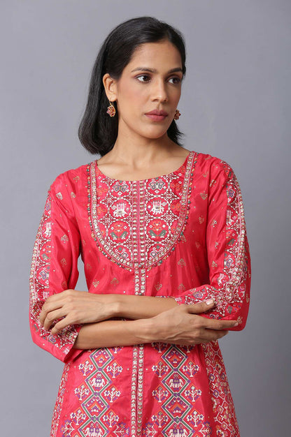 Blue Glitter Printed A-Line kurta With Slim Pants