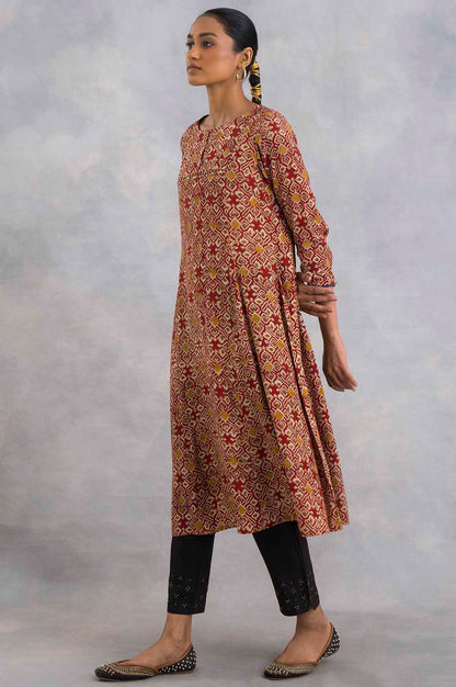 Red Hand Block Print Flared kurta