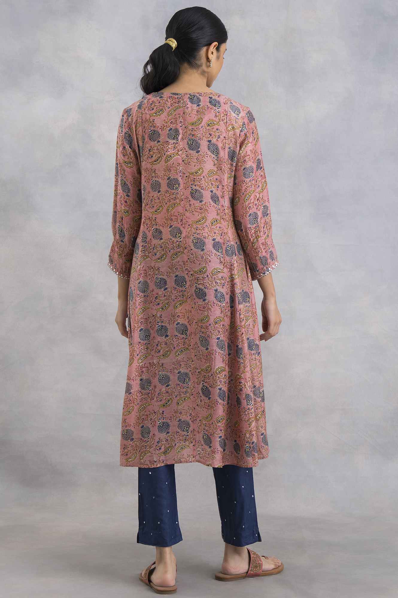 Pink Hand Block Print kurta In Lyocell