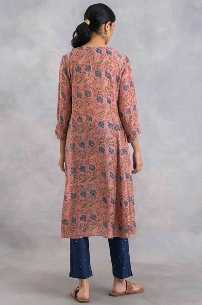 Pink Hand Block Print kurta In Lyocell