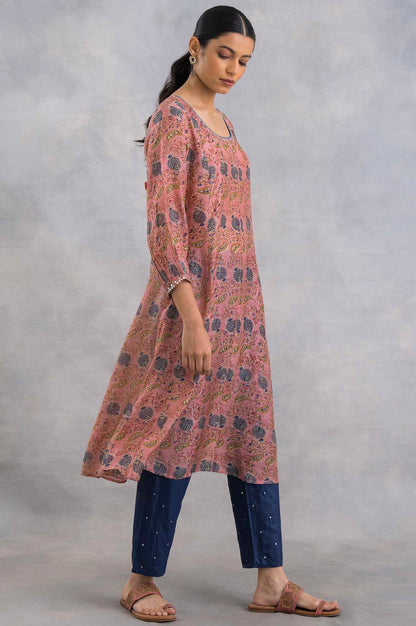 Pink Hand Block Print kurta In Lyocell