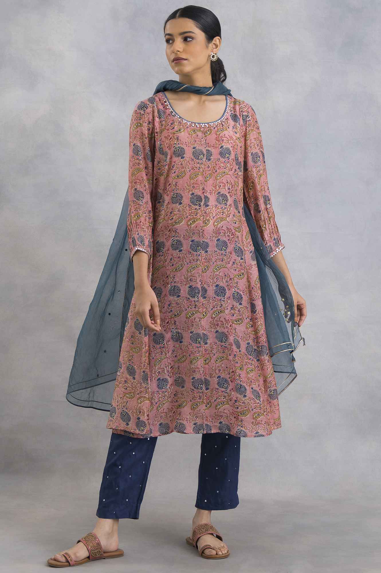 Pink Hand Block Print kurta In Lyocell