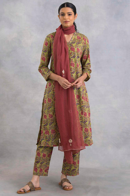 Green V-Neck Hand Block Print kurta