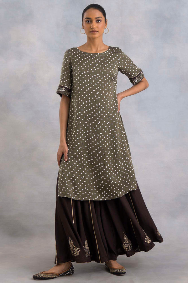 Olive Green Bandhej Print kurta