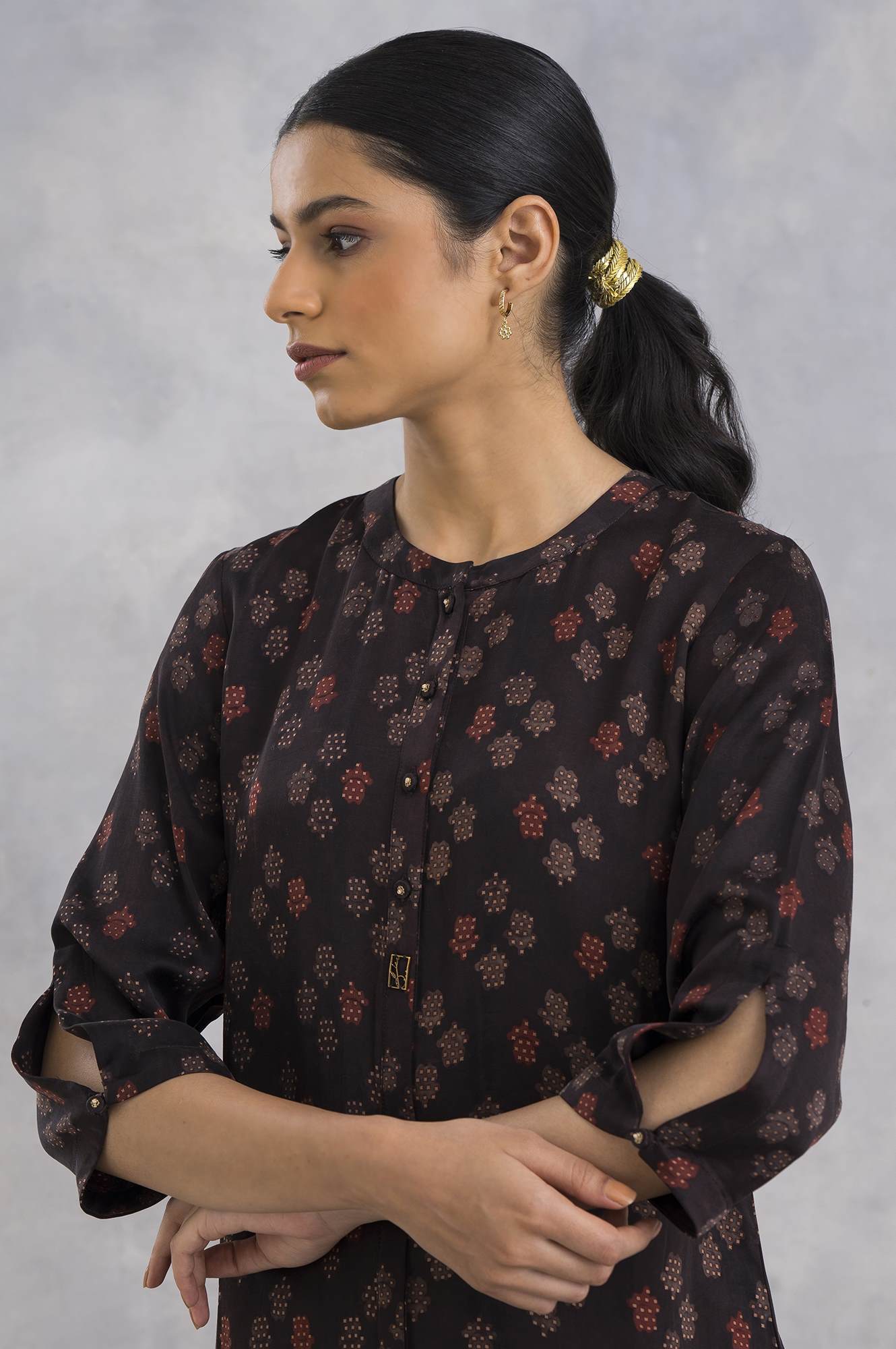 Dark Brown Ajrakh Print kurta