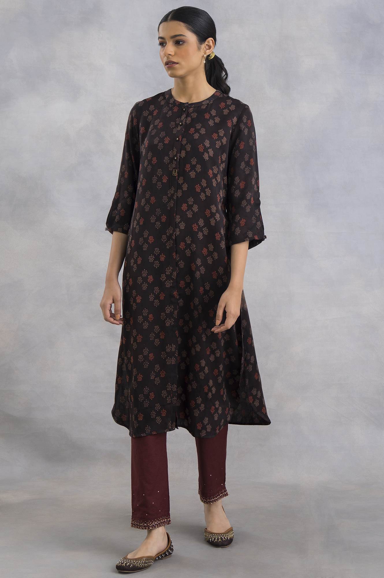 Dark Brown Ajrakh Print kurta