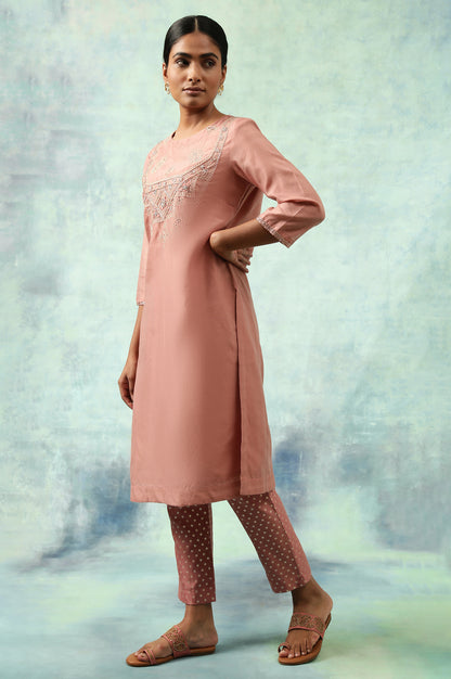 Light Pink Embroidered Cotton Silk kurta