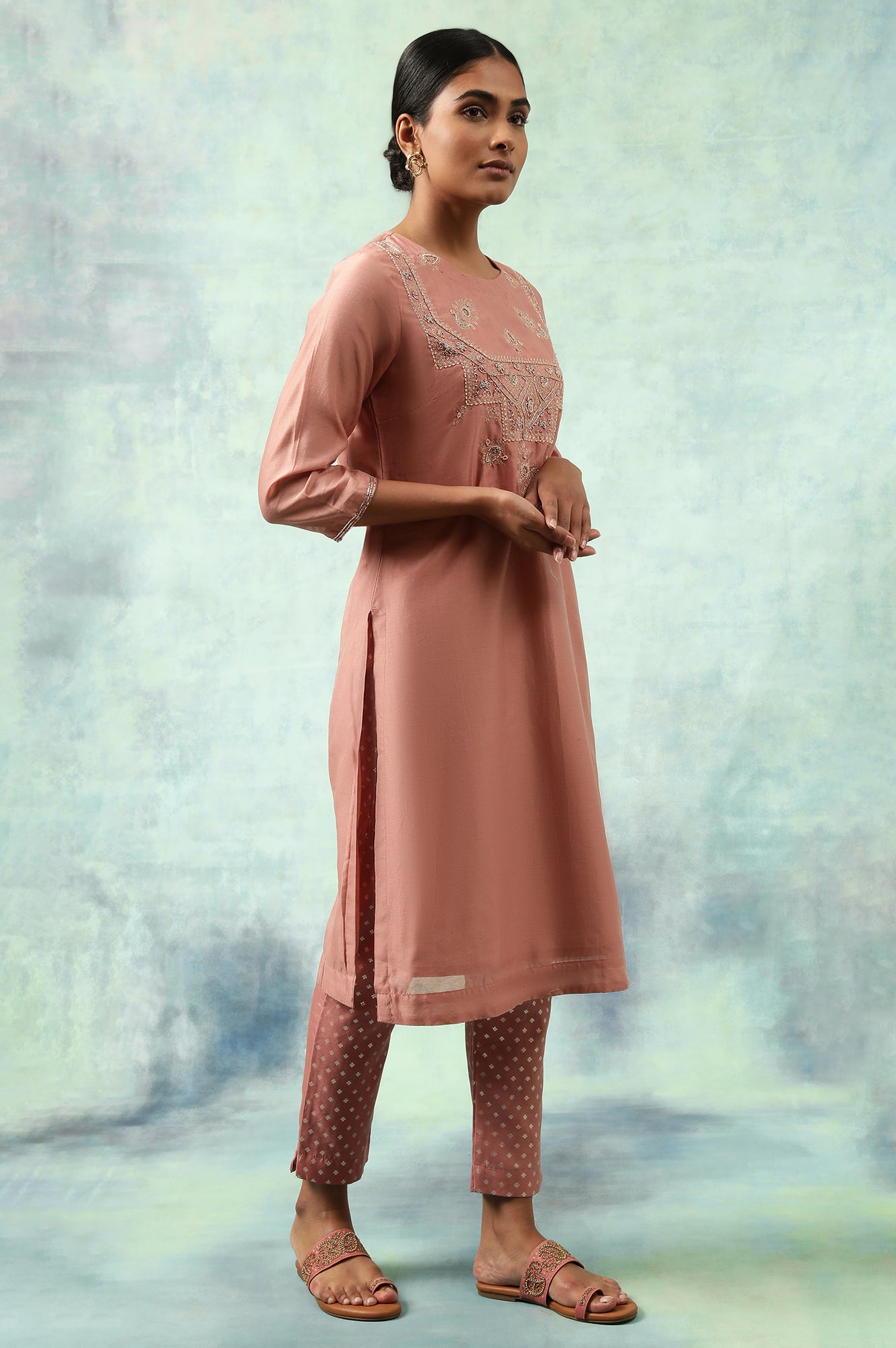 Light Pink Embroidered Cotton Silk kurta